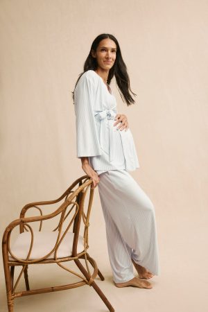 11 Maternity DreamModal™ Kimono Three-Piece Set in Fog - Soft Comfortable Pregnancy Sleepwear