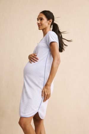 11 Brand Pima Maternity Nightgown in Hydrangea - Soft Comfortable Pregnancy Sleep Gown