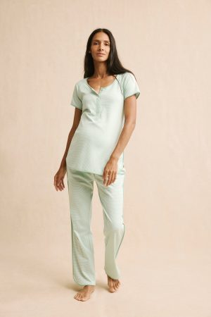 11 Pima Maternity Short-Long Set in Parisian Green – Soft Luxury Pregnancy Loungewear