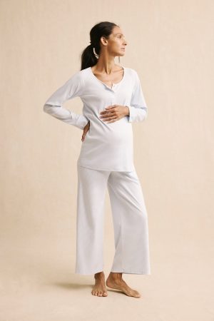 11 Pima Maternity Wide Leg Pajama Set – Soft French Blue Matching Lounge Set for Pregnancy