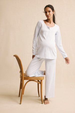 11 Brand Pima Maternity Wide Leg Pajama Set in French Blue - Soft Comfortable Pregnancy Sleepwear