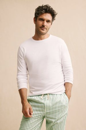 11 Men's Premium Pima Cotton Long Sleeve Crewneck T-Shirt - White
