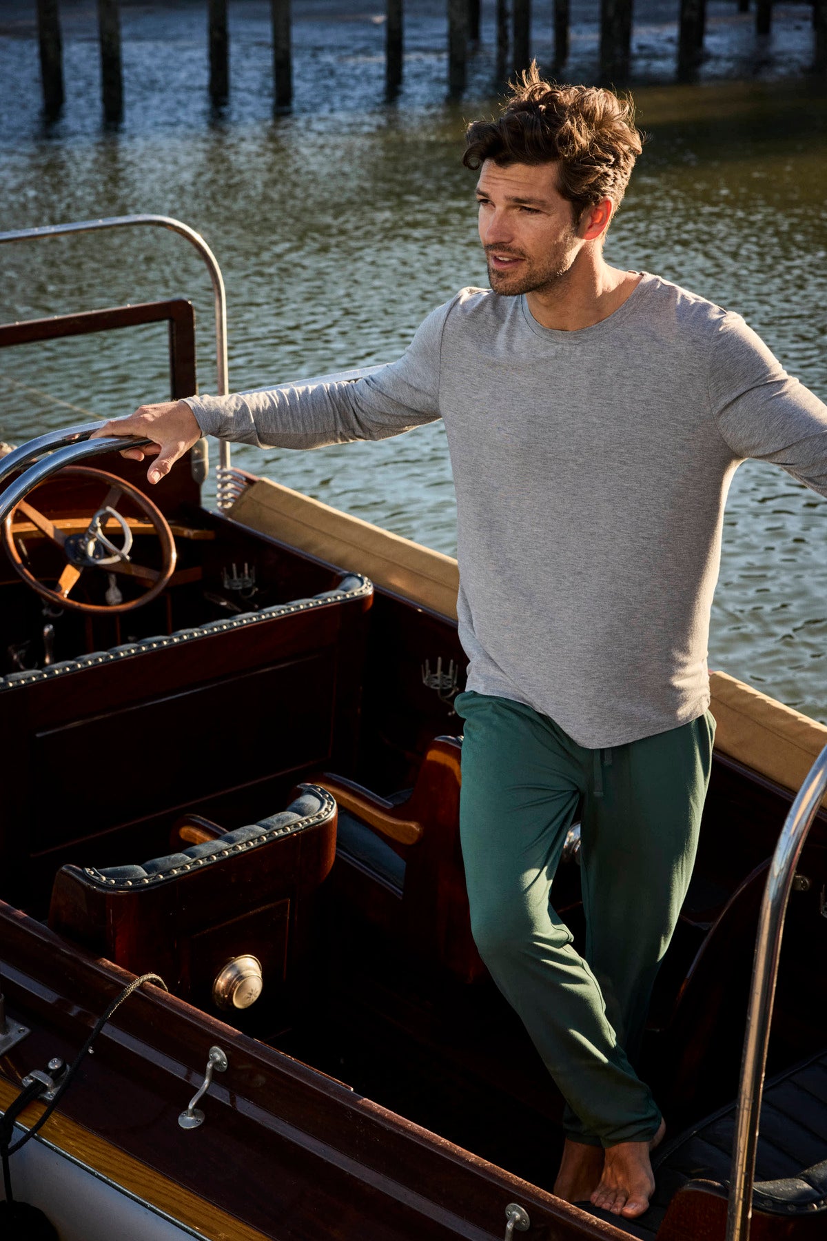 Men's Long Sleeve Bamboo T-Shirt - Soft Heather Gray Eco-Friendly Tee by Brand 11