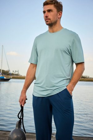 11 Men's Short Sleeve Bamboo Tee in Stone Blue - Soft Eco-Friendly Bamboo Cotton T-Shirt for Men