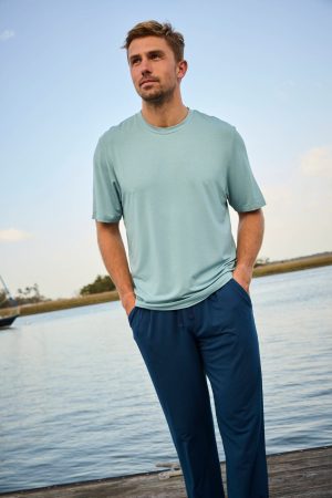11 Men's Short Sleeve Bamboo Tee in Stone Blue - Soft Eco-Friendly Bamboo Cotton T-Shirt for Men
