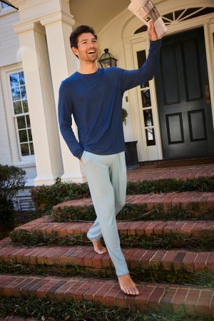 11 Men's Bamboo Lounge Pants - Stone Blue Soft Casual Sweatpants for Men