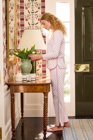 11 Pima Cotton Long Sleeve Matching Set in Light Camellia Posy