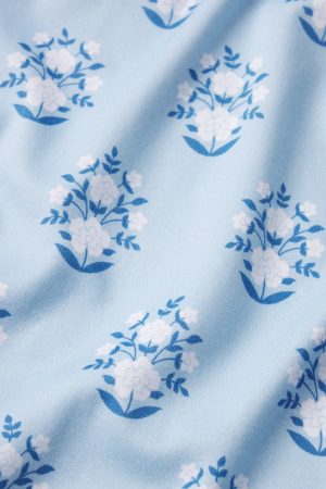 11 Pima Cotton Crew Neck Long Sleeve Top & Short Set in French Blue Cottage Floral Print