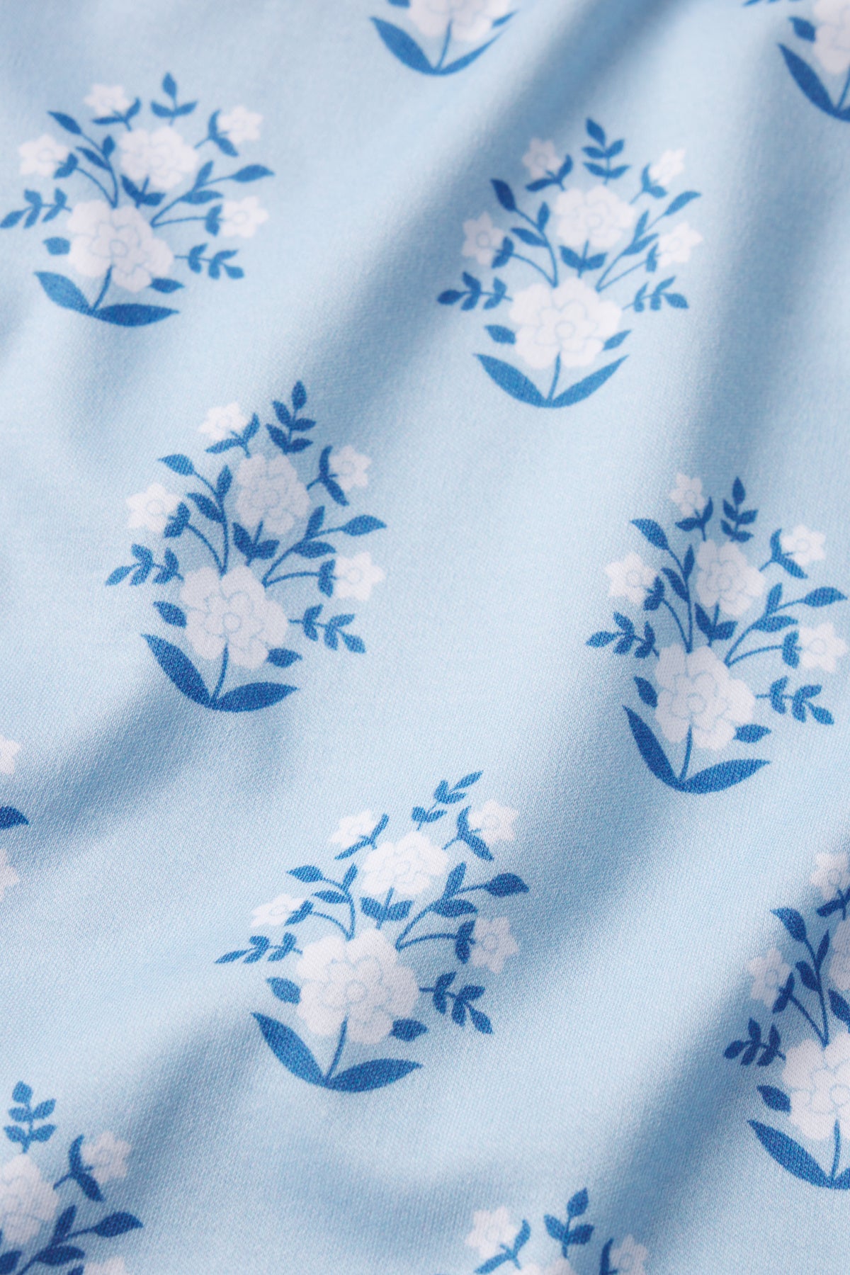 11 Pima Cotton Crew Neck Long Sleeve Top & Short Set in French Blue Cottage Floral Print