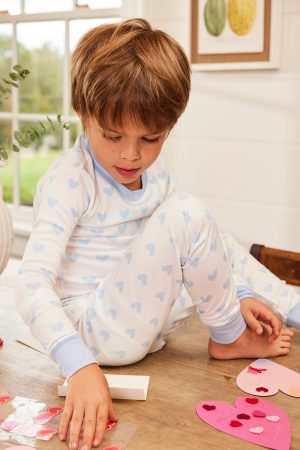 11 Kids French Blue Heart Long Sleeve Matching Set for Boys and Girls