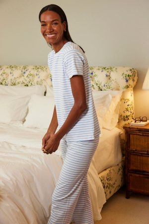 11 Pima Cotton Crew Neck Short Set in Baltic Blue – Matching Lounge Set for Women