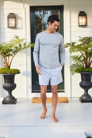 11 Brand Men's Premium Pima Cotton Long Sleeve Crewneck T-Shirt - Heather Gray