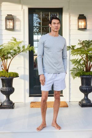 11 Men's Pima Cotton Sleep Shorts – Anchor Blue Bar Stripe Lounge Shorts for Men