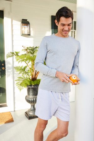 11 Men's Pima Cotton Sleep Shorts – Anchor Blue Bar Stripe Lounge Shorts for Men