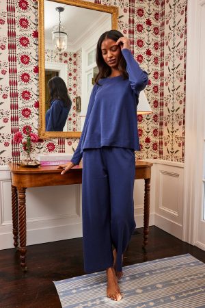 11 Pointelle Pants Bundle – English Navy Lightweight Knit Trousers for Women