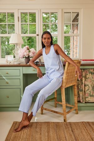 11 Brand Pima Cotton Long Tank Set in Hydrangea - Soft & Breathable