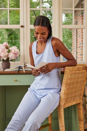 11 Brand Pima Cotton Long Tank Set in Hydrangea - Soft & Breathable