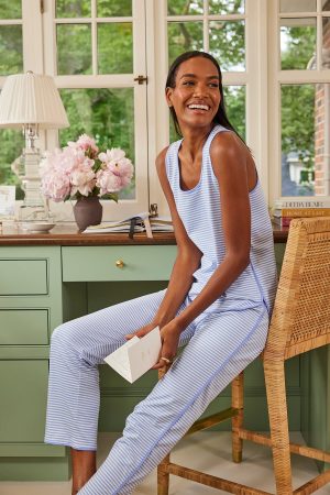 11 Brand Pima Cotton Long Tank Set in Hydrangea - Soft & Breathable