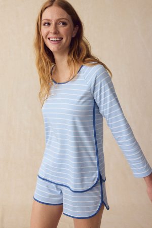 11 Pima Long Sleeve Bundle - French Blue Club Stripe Cotton Top Set