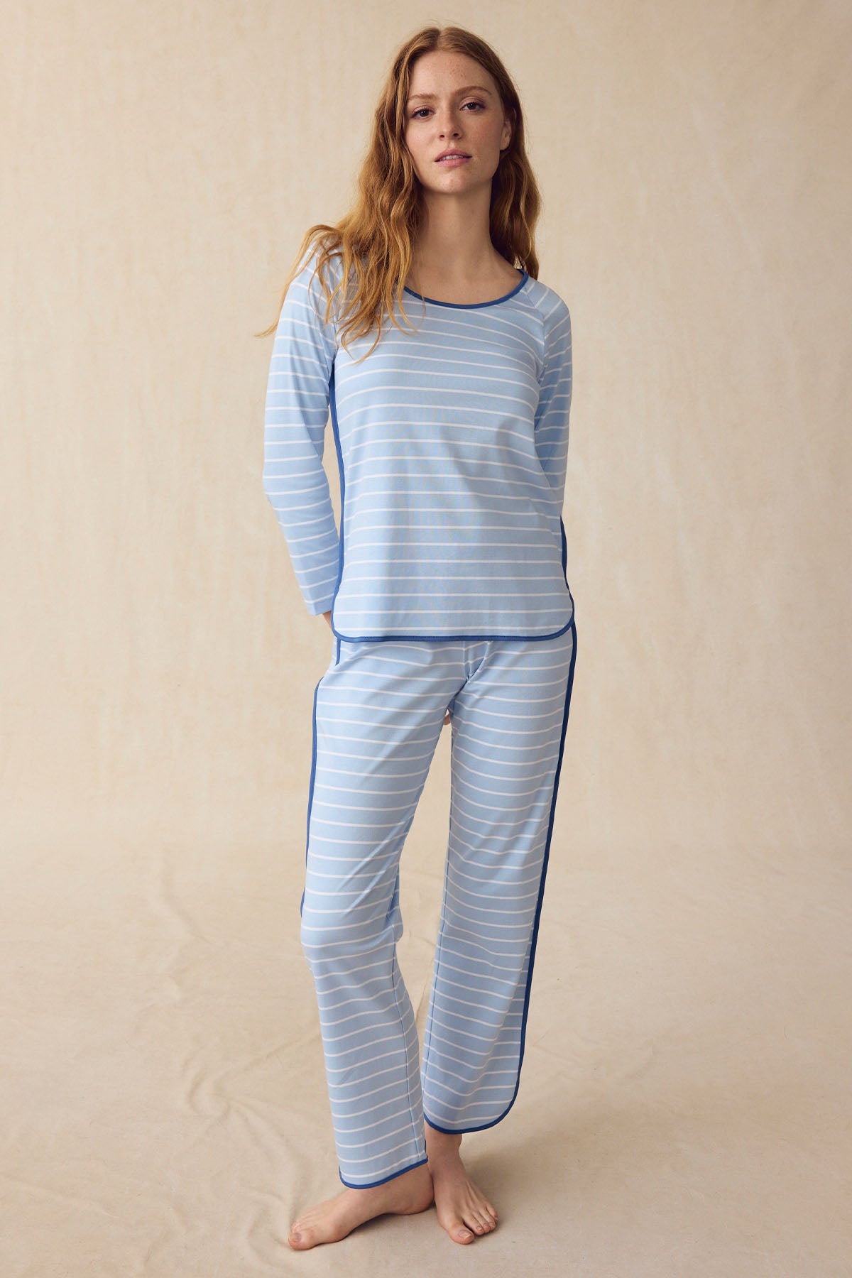 11 Pima Long Sleeve Bundle - French Blue Club Stripe Cotton Top Set