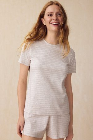 11 Brand Pima Cotton Crew Shorts Set in Oat Heather Rowing Stripe | Soft Lounge Wear