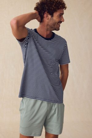 11 Men's Pima Cotton Sleep Shorts Set – Eclipse Voyager Stripe Lounge Set