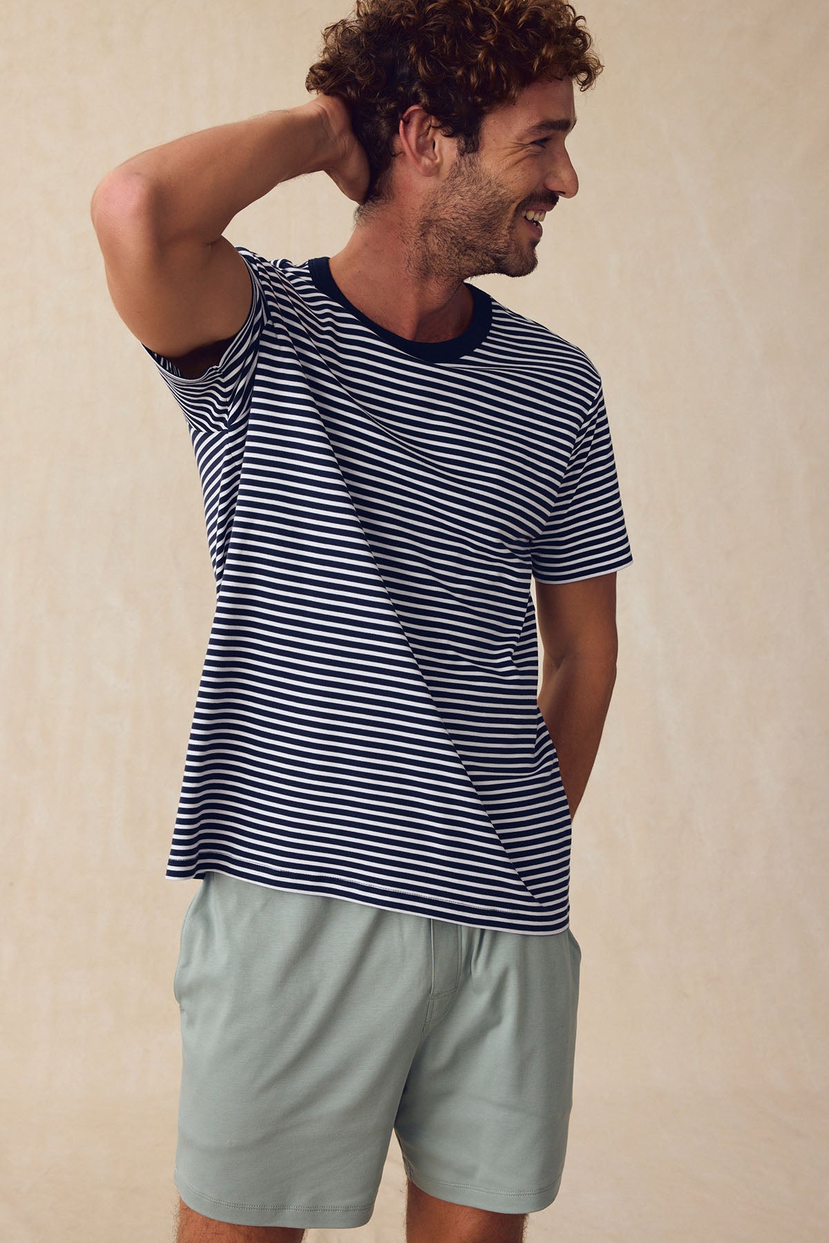 11 Men's Pima Cotton Sleep Shorts Set – Eclipse Voyager Stripe Lounge Set