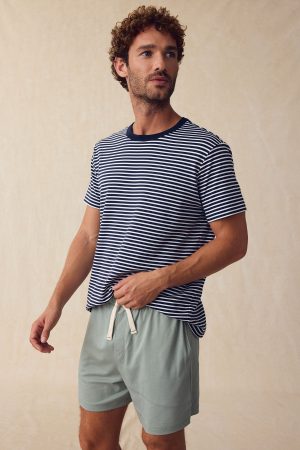11 Men's Pima Cotton Sleep Shorts Set – Eclipse Voyager Stripe Lounge Set