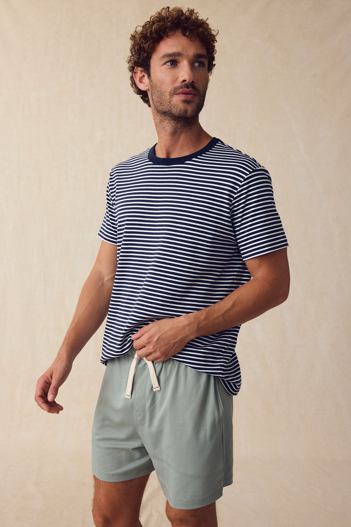 11 Men's Pima Cotton Sleep Shorts Set – Eclipse Voyager Stripe Lounge Set