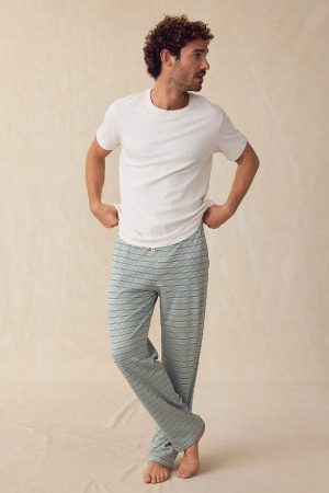 11 Men's Pima Cotton Sleep Set – Smoke Green Striped Short & Long Sleeve Pajama Set