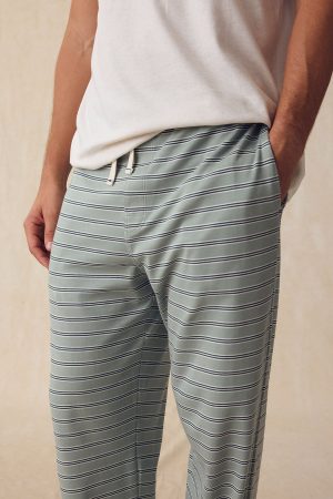 11 Men's Pima Cotton Sleep Set – Smoke Green Striped Short & Long Sleeve Pajama Set