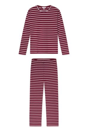 11 Pima Cotton Crew Neck Long Sleeve Matching Set in Burgundy Anchor Stripe