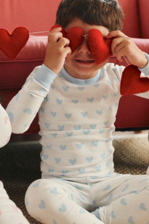 11 Kids French Blue Heart Long Sleeve Matching Set for Boys and Girls