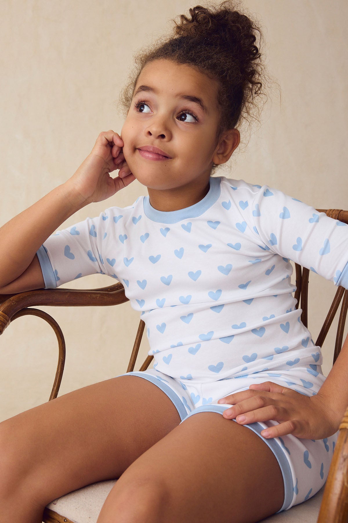 11 Kids Shorts Set - French Blue Heart Print Summer Outfit for Boys & Girls