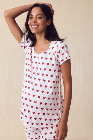 11 Brand Pima Maternity Short-Long Set in Classic Red Heart - Soft Comfortable Pregnancy Sleepwear