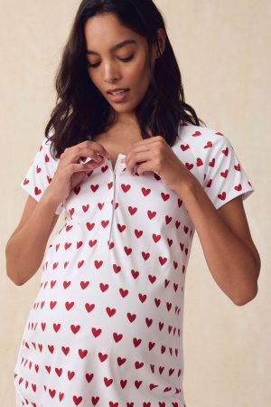 11 Brand Pima Maternity Short-Long Set in Classic Red Heart - Soft Comfortable Pregnancy Sleepwear