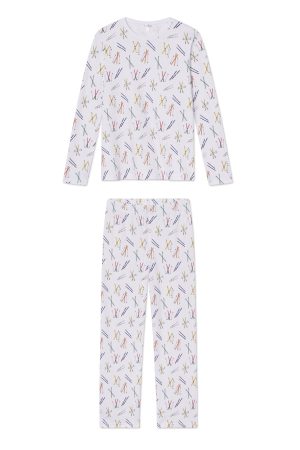 11 Pima Cotton Crew Neck Long Sleeve Matching Set - Vintage Ski Print Loungewear