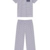 11 Pima Cotton Wide Leg Pajama Set – English Navy Stripe Crew Neck Matching Sleepwear