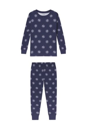 11 Kids Long Sleeve Pajama Set - Navy Blue with Snowflake Print