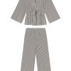 DreamModal™ Black Kimono Pajama Set – Soft Modal Blend Matching Lounge Set with Pencil Stripe Design