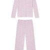 11 Brand Pima Cotton Long Sleeve Pajama Set - Wide Leg Sleepwear in Light Camellia Triple Stripe