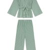DreamModal™ Kimono Pajama Set in Boxwood Vertical Stripe - 11 Brand Luxury Sleepwear for Women