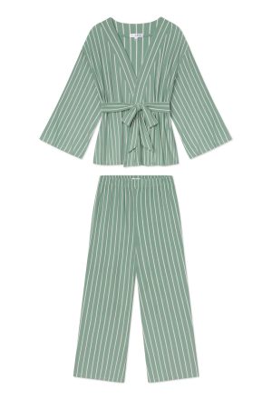 DreamModal™ Boxwood Vertical Stripe Kimono Pajama Set by 11 | Luxe Modal Sleepwear