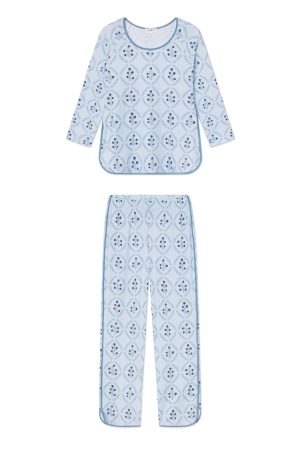 11 Pima Cotton Long Sleeve Matching Set in Serene Blue Wreath Print