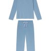 11 DreamModal™ Serene Blue Ribbon Long-Long Set – Soft Modal Lounge Set for Women
