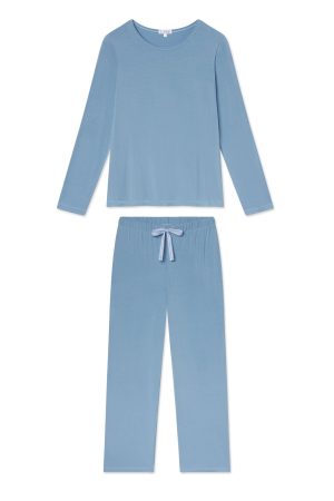 11 DreamModal™ Serene Blue Ribbon Long-Long Set – Soft Modal Lounge Set for Women