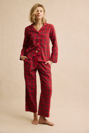11 Flannel Pants Set - Classic Red Holiday Tartan Matching Lounge Set