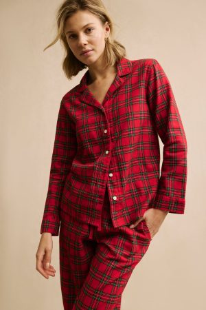11 Flannel Pants Set - Classic Red Holiday Tartan Matching Lounge Set