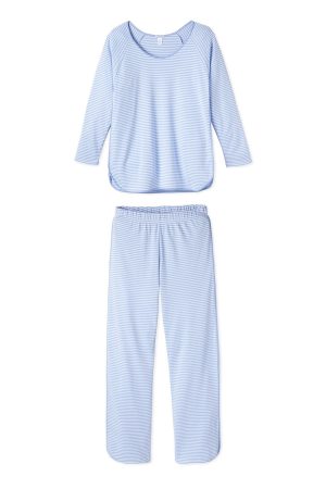 11 Pima Cotton Long Sleeve Matching Set in Hydrangea Blue | Women's Lounge Set